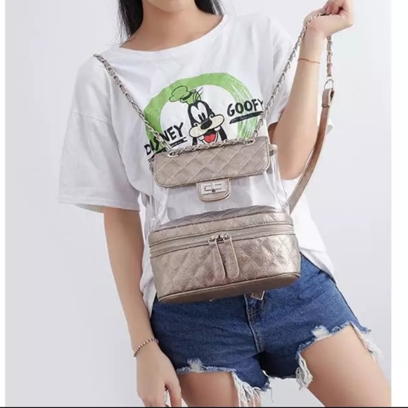 BRAND NEW Gold /clear ladies backpack crossbody bag - Picture 4 of 5